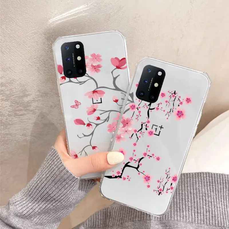 

Cherry Blossom Tree Phone Case Transparent for OnePlus 7 9 8 t pro luxury shell cover capa