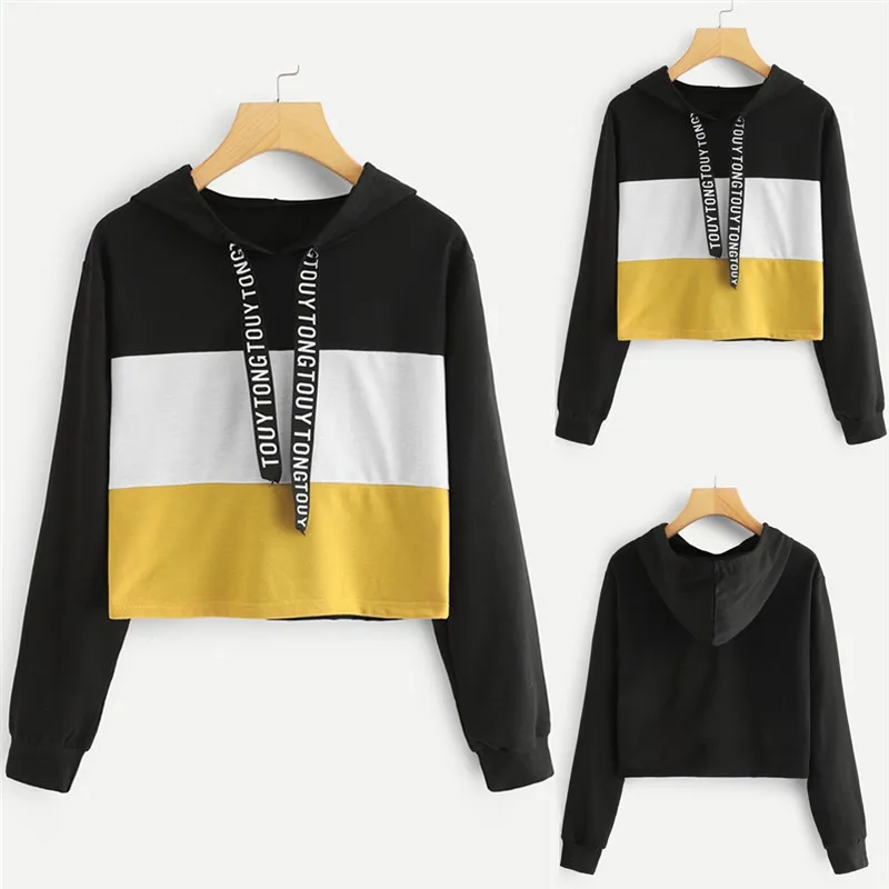Женские толстовки с буквенным принтом лента для печати цветной блок шнурок