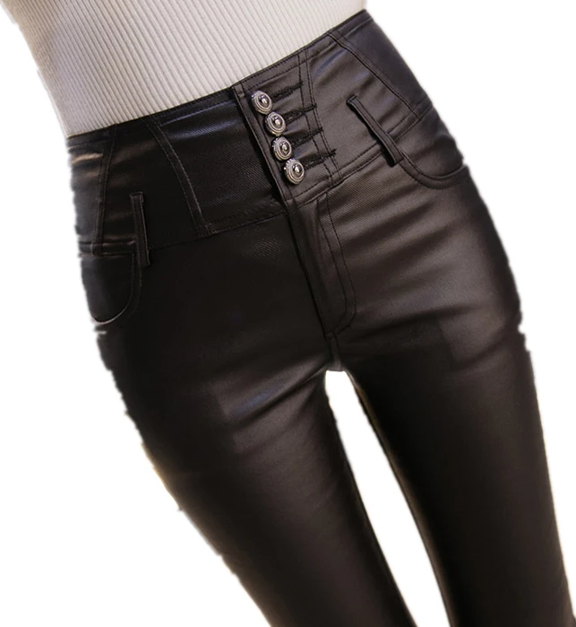 

Winter Warm Women Pants Dropshipping Female PU Leather Velvet Trousers Elastic Pencil Skinny pants Women's Tight pants
