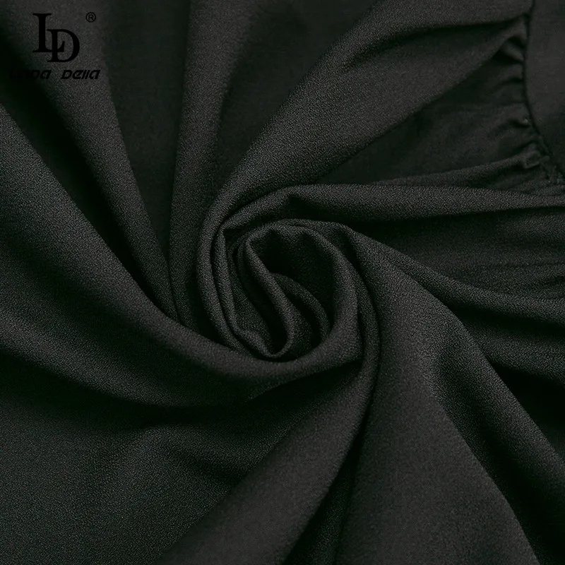 

LD LINDA DELLA Summer Women Black Sexy Mesh Midi Dress 2021 Fashion polka dot Print Designer Female Long sleeve Holiday Dress