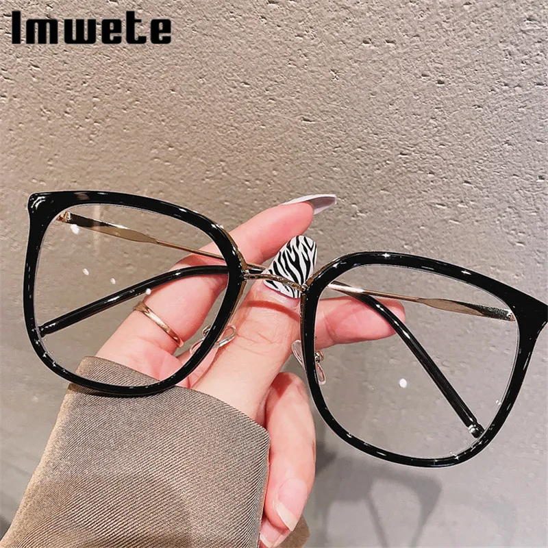 

Imwete TR90 Frame Oversized Glasses Women Men Luxury Brand Anti Blue Light Glasses Retro Square Glasses Men Big Frame Brown