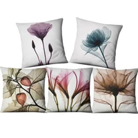 single sided printing linen decorative throw pillows case 4545 tulip daisy rose flowers cushion cover living room decoration
