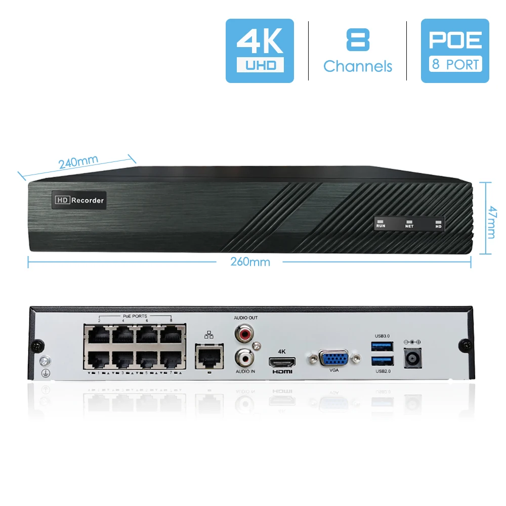 Сетевой видеорегистратор 4k 8ch POE NVR H.265 сетевой 1 HDD 24/7 записывающая IP камера P2P для
