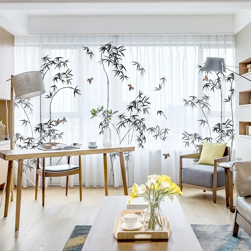 Шторы с бамбуковым принтом в современном стиле s оконные тюлевые сетчатые