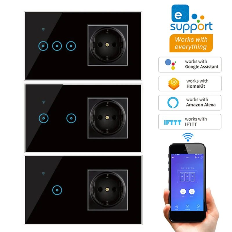 Сенсорный выключатель умный Wifi светильник настенный с Alexa Echo Google Home 1/2/3 Gang со
