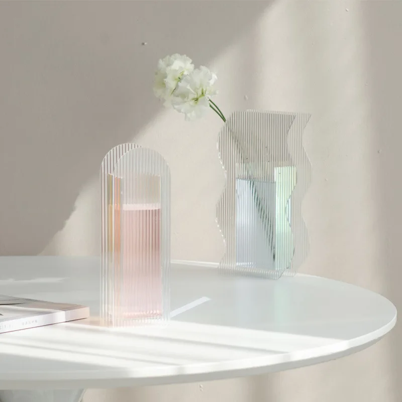 

Creative Home Decor Nordic Style Acrylic Vase Creative Corrugated Vases Flower Arrangement Living Room Dining Tabletop Vase