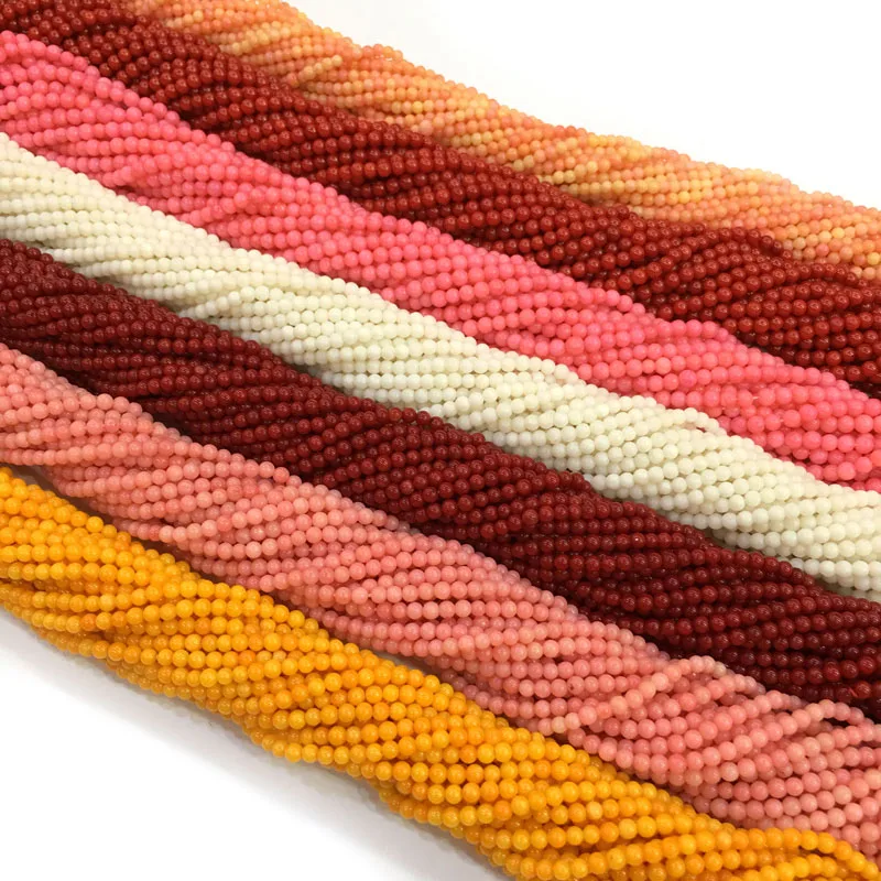 Бусины кораллового цвета из натурального камня круглой формы свободные бусины