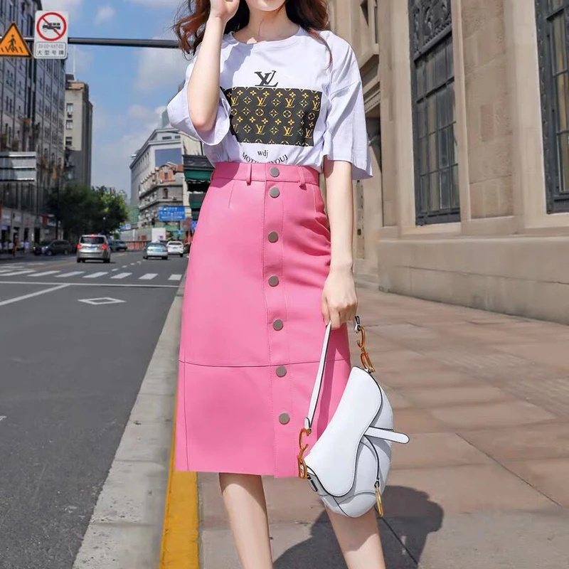 

Женская длинная юбка-карандаш, черная Привлекательная юбка из натуральной овечьей кожи, в Корейском стиле, зима 2020