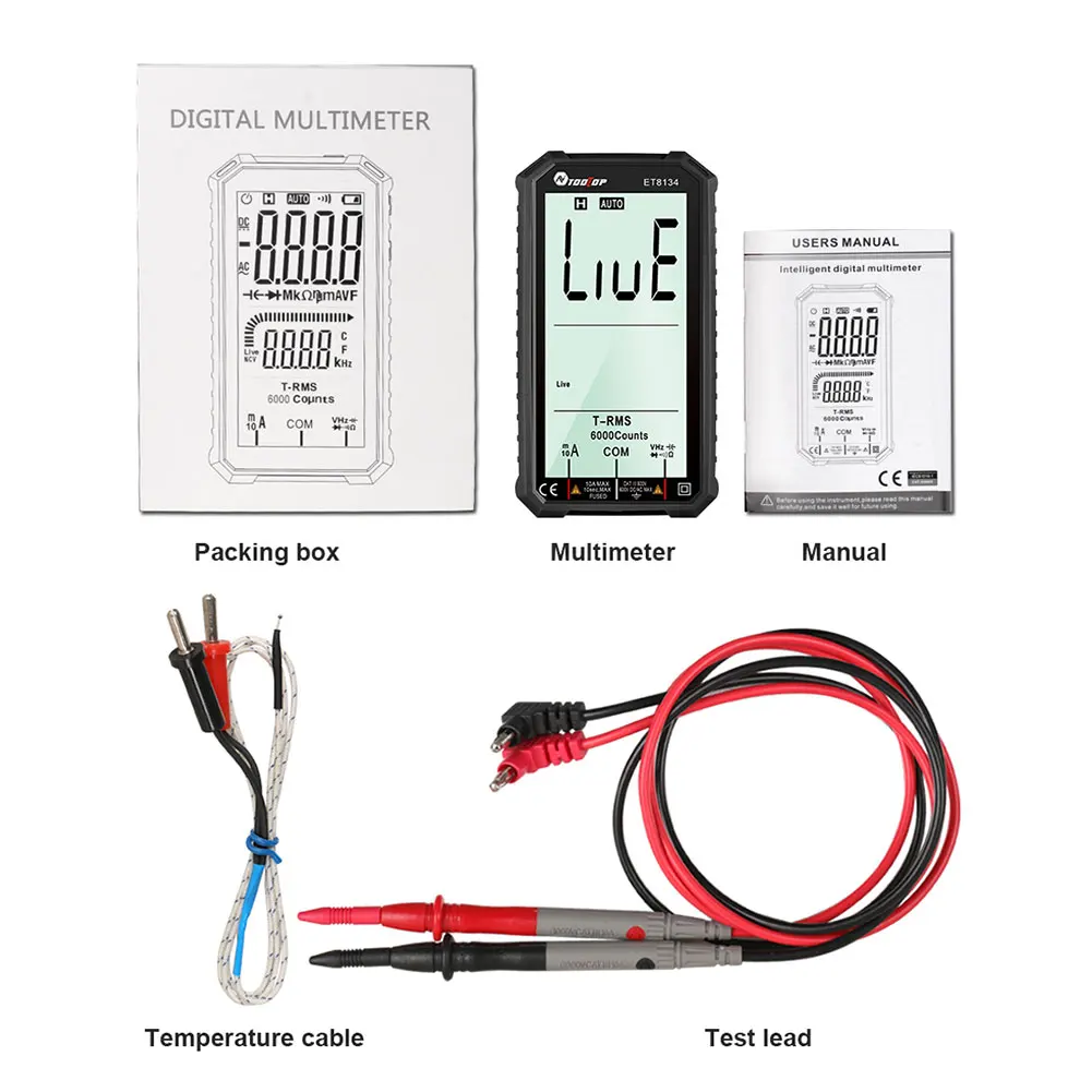 

ET8134 NCV Digital Multimeter LCD Backlight Tester True RMS Professional Count AC DC Voltmeter Ammeter Ohm Voltage Meter