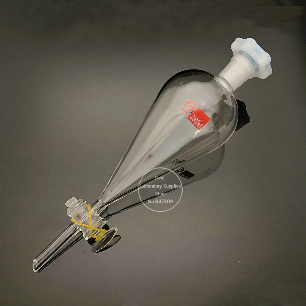 

1pcs 2000ml Clear Glass Pear-shaped Separating Funnel with GLASS Piston for Laboratory Oil Separation Experiment