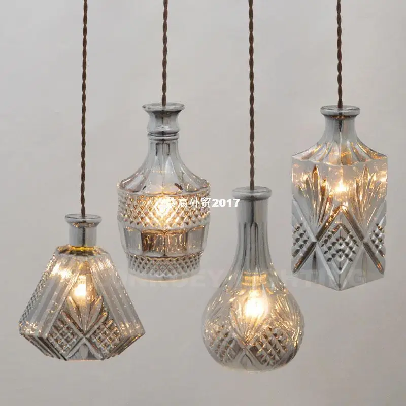 

North European Modern Simple Wine Bottle Pendant Creative Carved Wine Bottle Crystal Glass Light Cool Retro Bar Chandelier