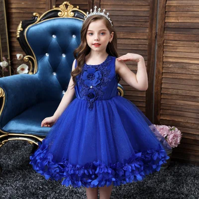 

pudcoco Baby Evening Dress Sleeveless 3D Flowers Big Bow Bead Decoration Princess Clothing 2-10 Years