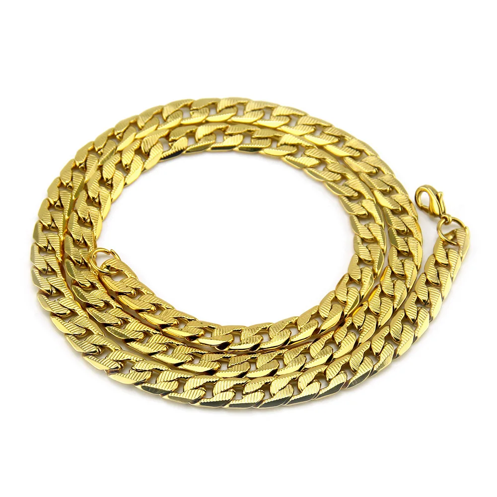 

2021 Hot Sale In Europe And America Gold Bullish Ancient Copper Chain Necklace Men's Hip Hop Embossed Large Gold Chain