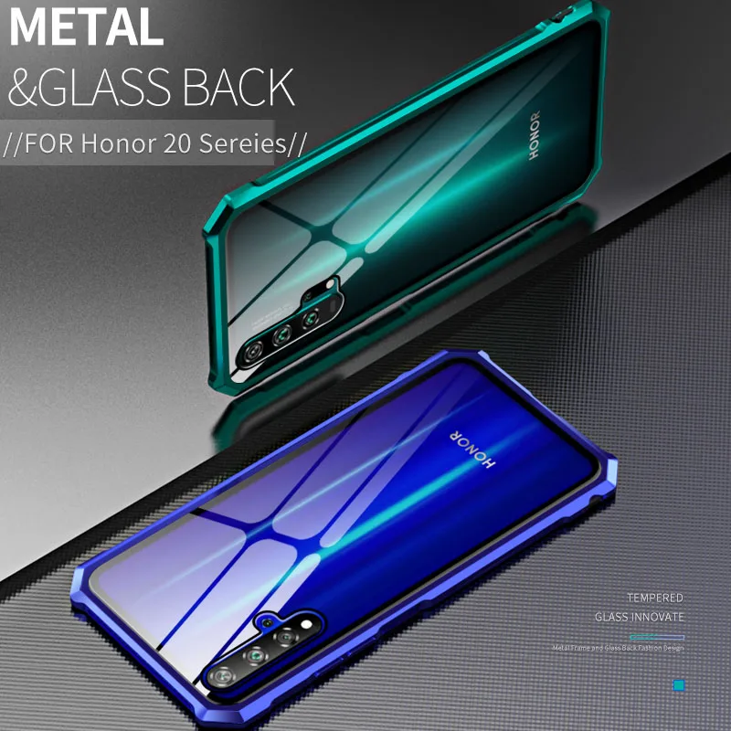 Роскошный металлический бампер чехол для huawei Honor 20 Pro прозрачная стеклянная