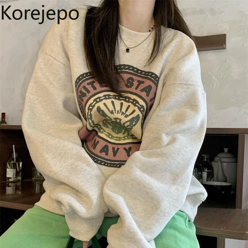 Свитшоты женские зимние в американском ретро стиле новинка 2021 утепленная