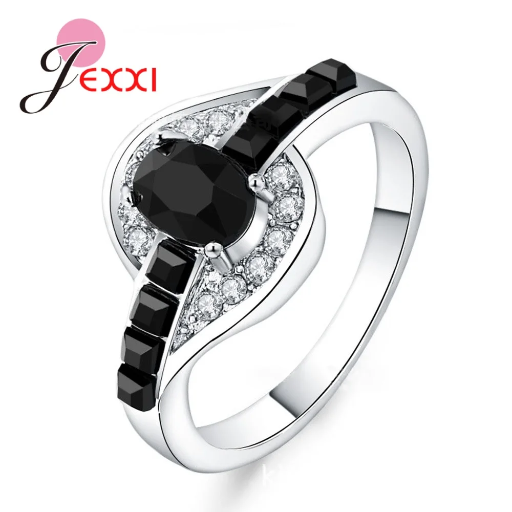 

New Classic Style Woman Fashion Geometric Crystal Paved Rings 925 Sterling Silver Wedding/Engagement Party Jewelry Accessories