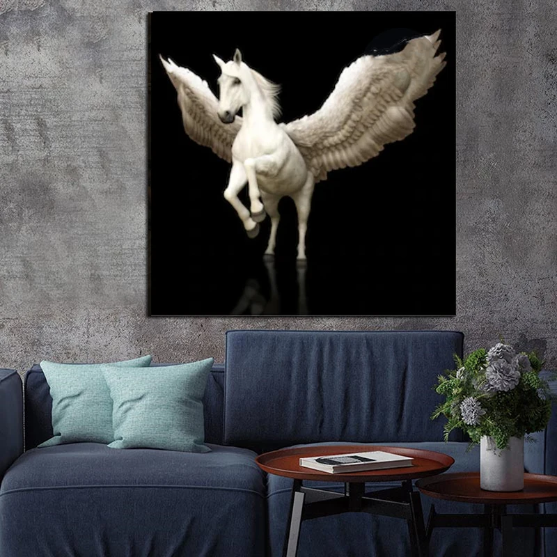 Картины на холсте с изображением белых крылатых лошадей без рамки | Дом и сад
