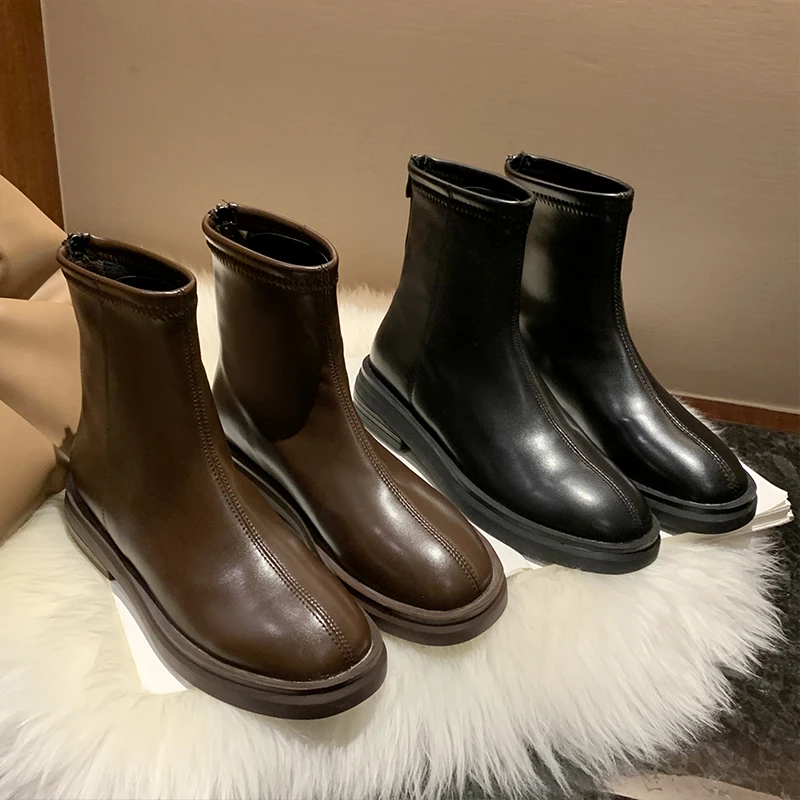 

Boots Boots-Women Round Toe Shoes Winter Footwear Luxury Designer 2021 Mid Calf Rock Ladies Rubber Riding Low Autumn