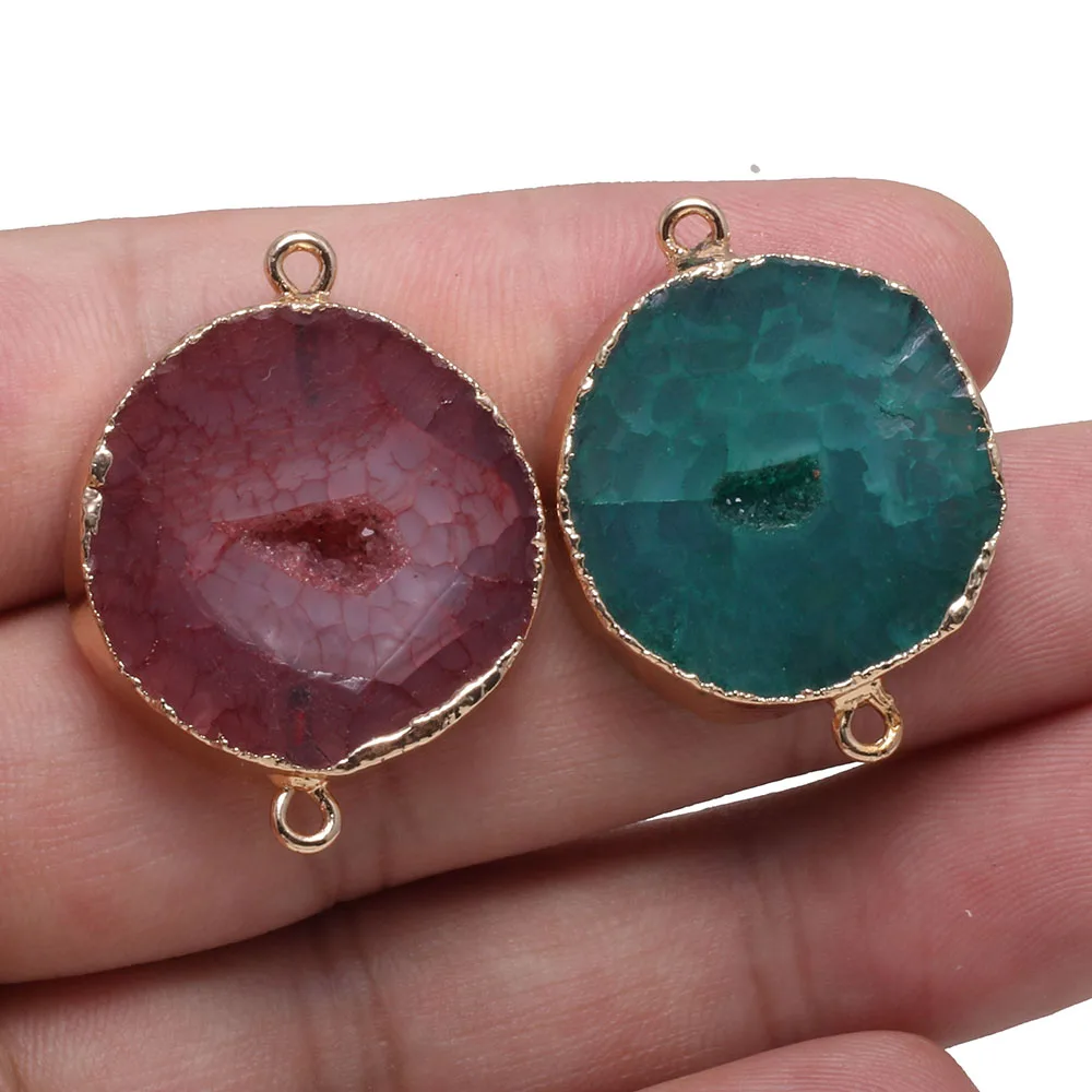 Натуральный агат, кристалл кварца, круглые красные, зеленые серьги с двойным отверстием, браслет, ожерелье, ювелирные изделия 26x44 мм
