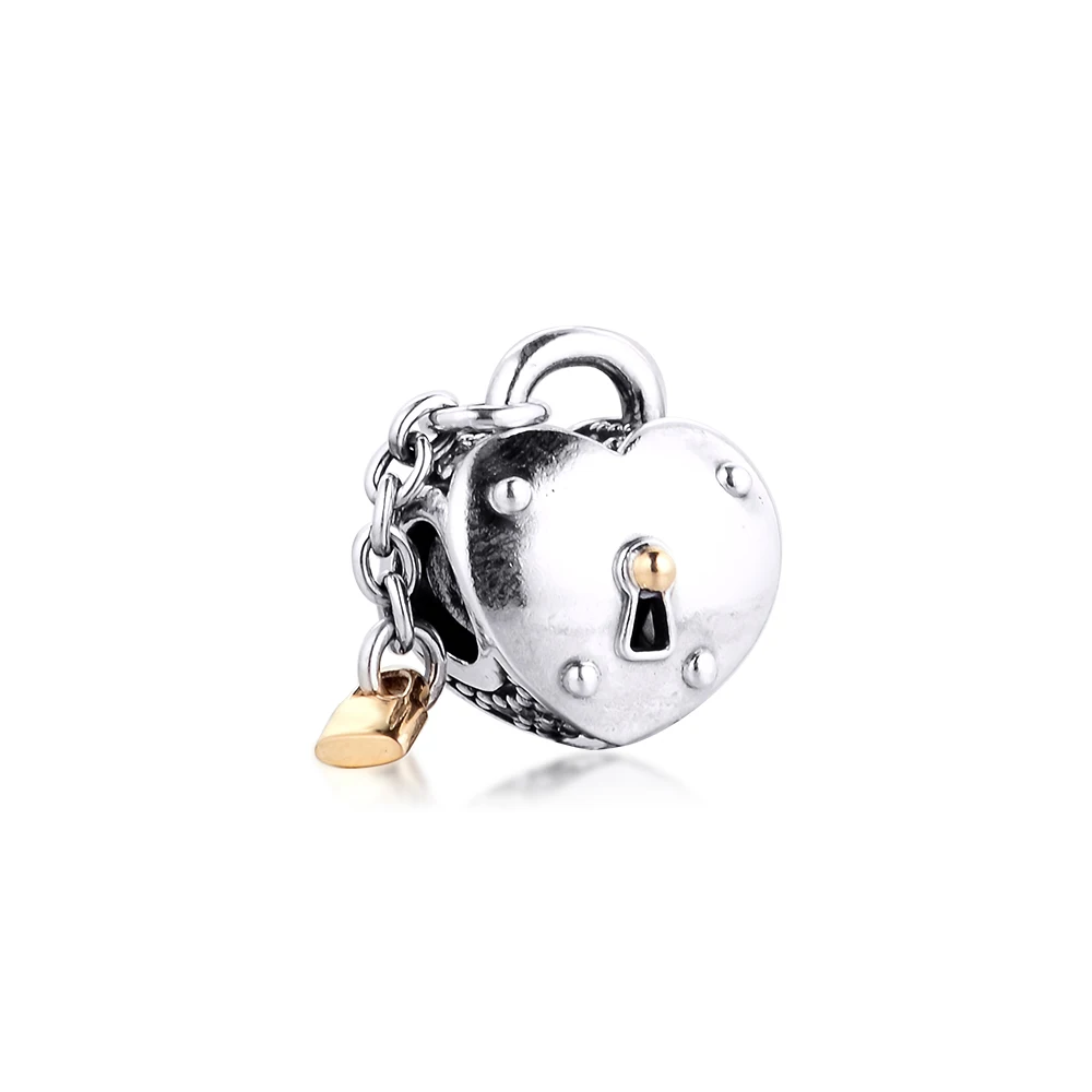 

2020 Winter 925 Sterling Silver Two-Tone Heart and Lock Charms Fits Europe Bracelet Charmsy Women Original Beads DIY Jewelry