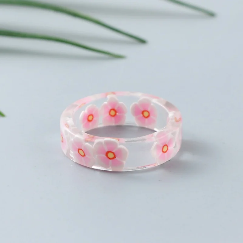 Кольцо из акриловой смолы женское цветное прозрачное с фруктами цветами