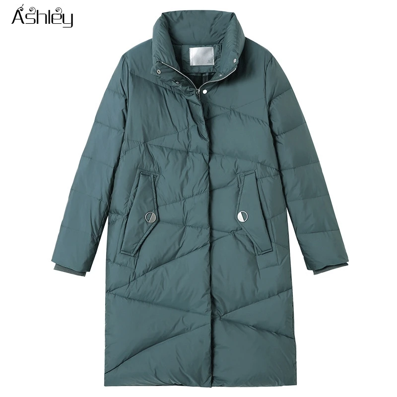 

Ashley Hooded fashionwomen jacket winter coat Fahison brand zipper long warm coat parkas 2020 New slim shiny jacket coat female