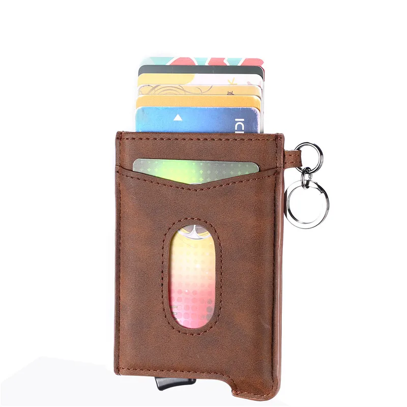 PU Brown 618 Bisi Goro RFID Блокировка кредитный держатель для карт Anit-theft кошелек карта для мужчин и женщин автоматический всплывающий Чехол для карт кожаный держатель для ID - Цвет: PU Brown 618