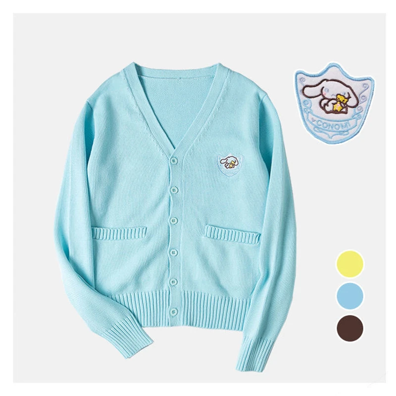 Japanese Embroidery Kawaii Jk Schoolgirl Uniforms Long Sleeve V-neck Cardigan Sweater Cosplay Soft Super Cute Women Coat | Тематическая