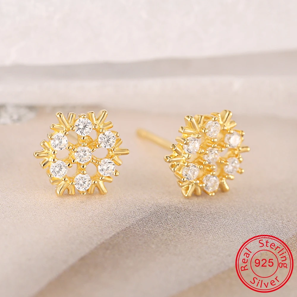 

ZS 925 Sterling Silver Snowflake Stud Earrings For Women Girls CZ Crystal Ear Conch Helix Piercings Cute Silver Earring Brincos