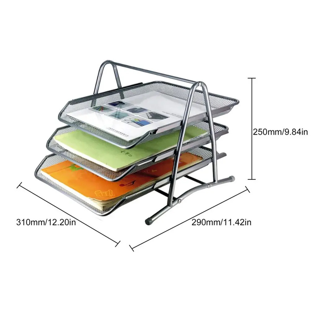 

3 Tiers Metal Mesh File Organizer Document Desktop Paper Tray Holder Magazine Rack For Home And Office