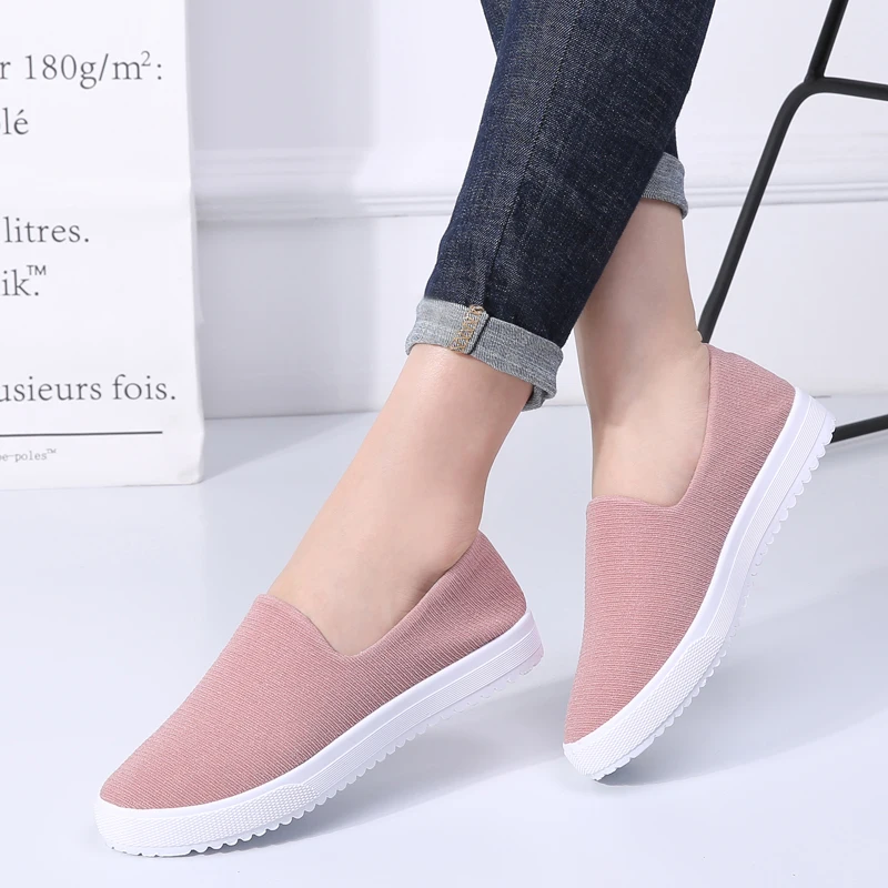 Женские холщовые кроссовки без шнуровки сверхлегкие лоферы на плоской подошве
