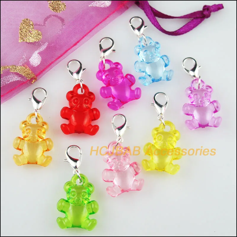 

16 New Animal Bear Charms Connectors Clasps Silver Plated Mixed Acrlic