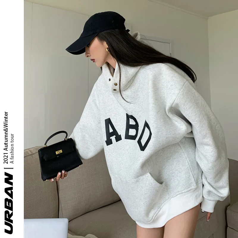 

Свитер JESSIC плюс бархатная Мода 2021 осень и зима новая куртка с капюшоном с буквенным принтом Корейская свободная повседневная куртка для женщин