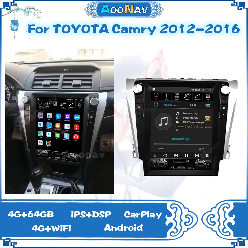 

2DIN Car Radio With Touch Screen For TOYOTA Camry 2012 2013 -2016 Android Tesla GPS Multimedia Player Stereo Wireless Carplay