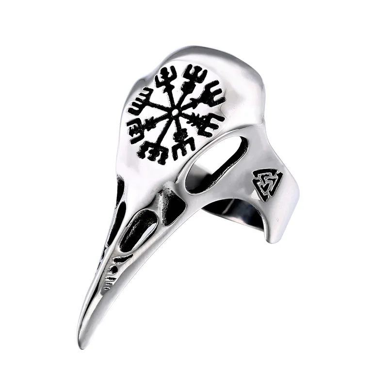 

Viking Retro Jewelry Men Crow Vintage Ring Nordic Punk 316L Stainless Steel Brave Warrior Rune Symbol For Male Boyfriend Gift