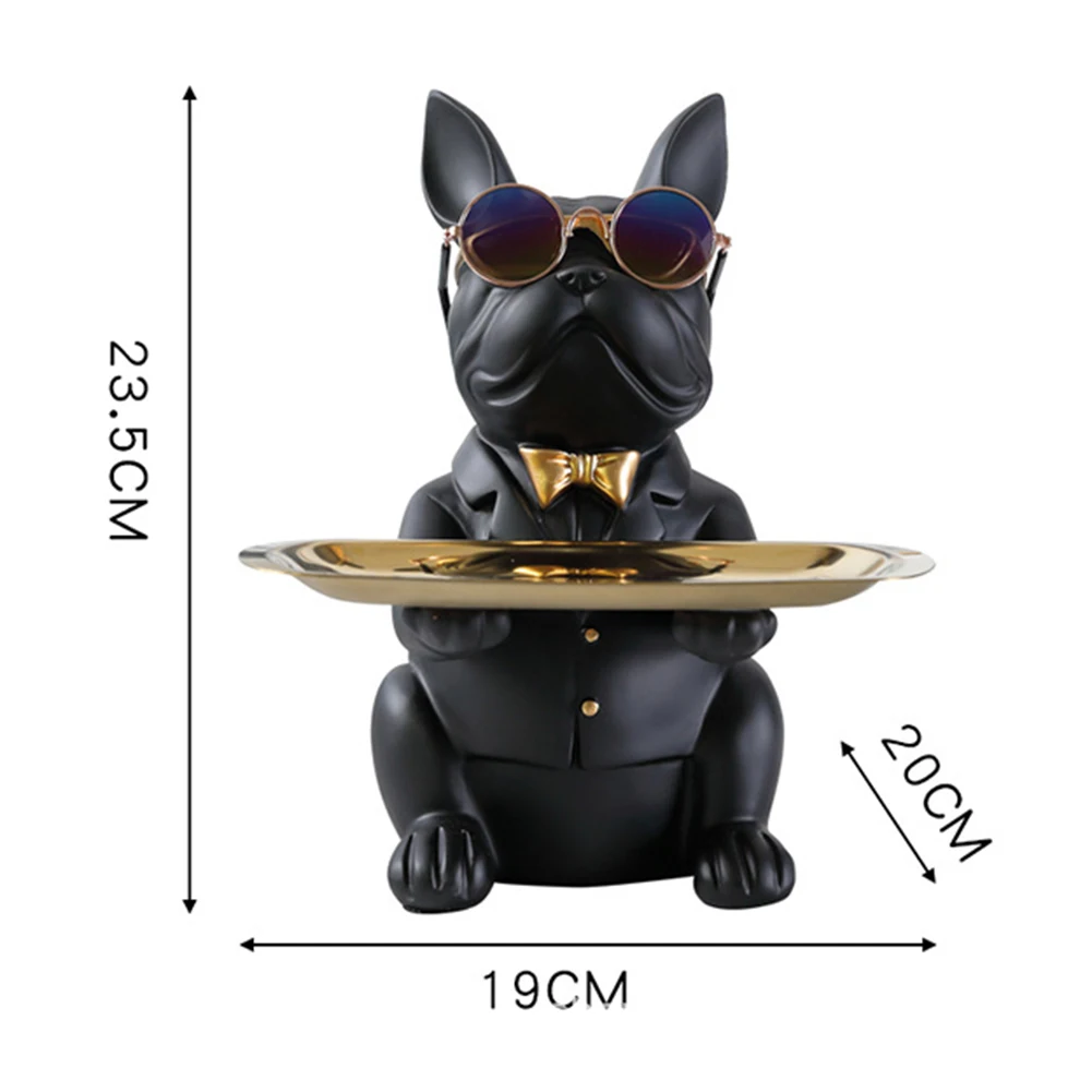 

Cocina Nordic French Bulldog Sculpture Dog Figurine Statue Key Jewelry Storage Table Decoration Gift with Plate Glasses
