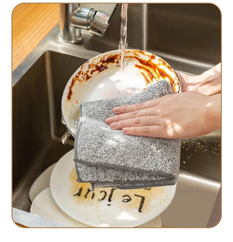 Микрофибра для чистки кухни ткань утолщенная впитывающая бамбуковая посуда