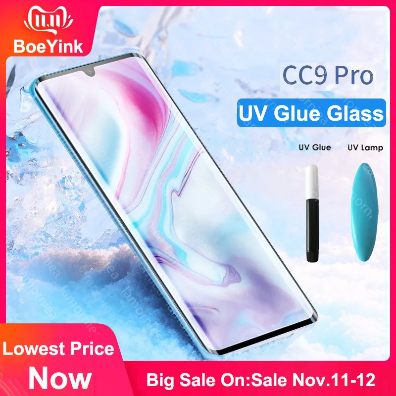 3D УФ-клейкое закаленное стекло для Xiaomi Mi Note 10 CC9 Pro УФ жидкое Защитное экрана Xiomi CC 9