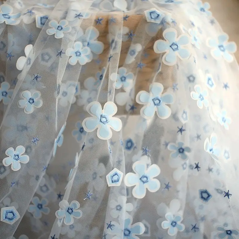 Сетка с вышивкой и 3D трехмерной аппликацией белый цветок 1 ярд детская одежда