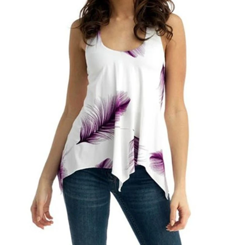 Блузка женская летняя без рукавов с принтом перьев | Женская одежда