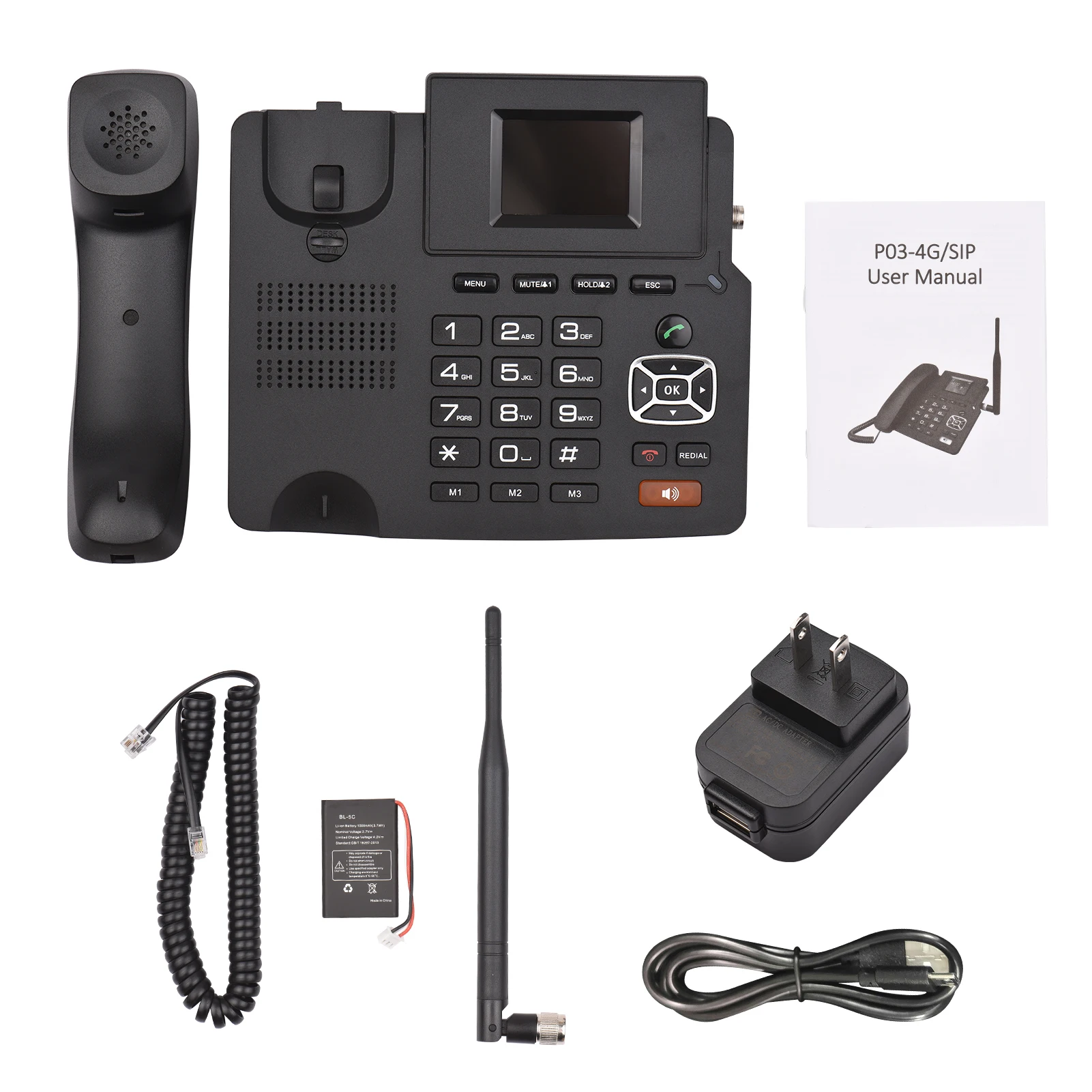 

P03-4G Desktop Wireless Telephone 4G VOIP Phone WIFI SIM Card with Antenna LCD Screen Auto Answer for Office Company Conference