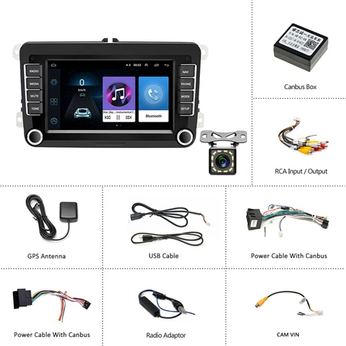 Hikity 2 Din 7 ''стерео Android gps навигация Bluetooth Радио IPOD FM RDS карта для Volkswagen/Passat/POLO/GOLF/Skoda/Seat - Цвет: With 12 LED Camera