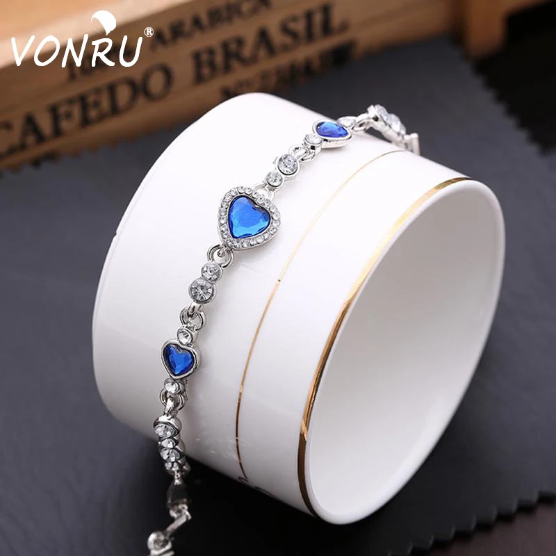 VONRU сердце женский браслет Кристалл Циркон Шарм Стразы Свадебный Ювелирный
