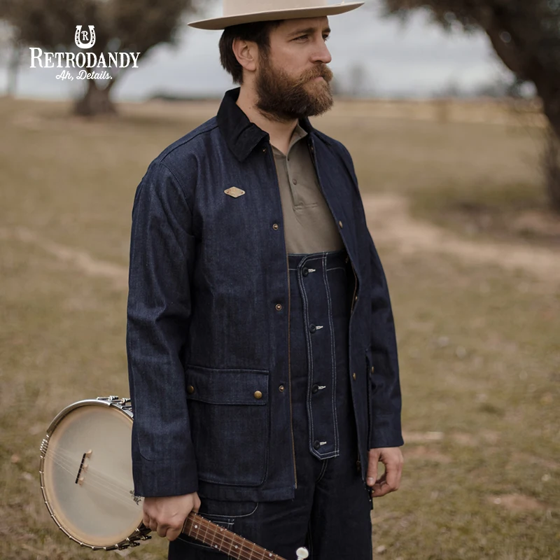 

RETRODANDY Military Hunting Vintage Retro Amekaji Denim Barbour Mid Length Outerwear