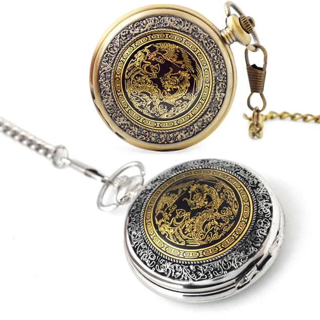 2020 Brand Retro Bronze Men‘s Quartz Pocket Watch Chinese Enamel Style Women's Silver Necklace Pendant Clock Birthday Gift
