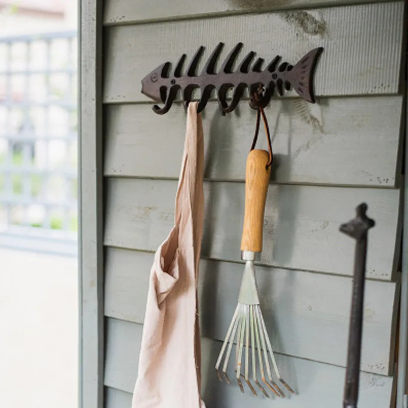 Креативный чугунный крючок для рыбьей кости настенный украшение сада двора и