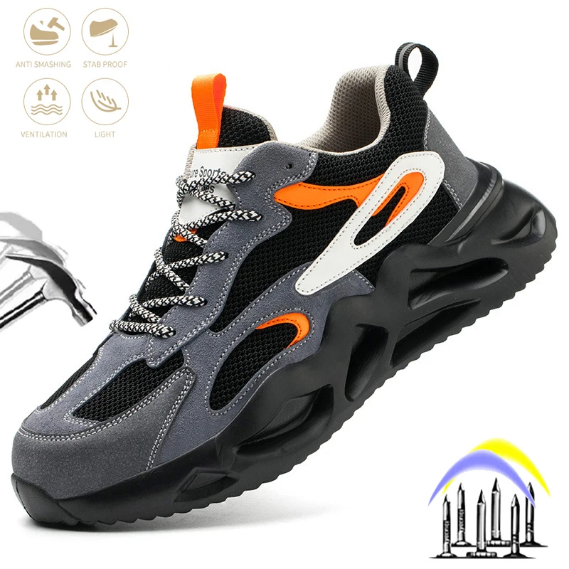

New Men's Work Boots Steel Toe Anti-puncture Safety Shoes Man Indestructible Construction Sneaker Lightweight Fashion Sport Shoe