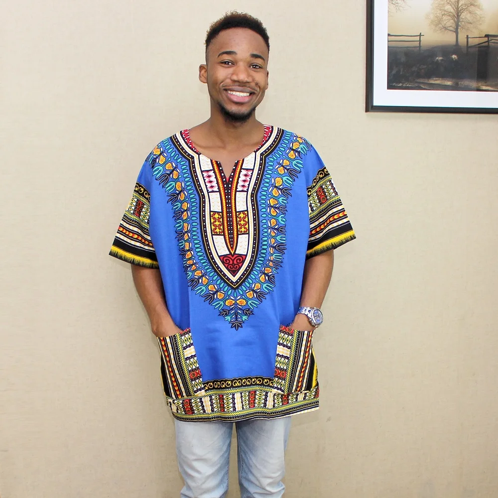 African Big Pockets Kwanzaa Dashiki Mens Classic Tops Free Size | Тематическая одежда и униформа