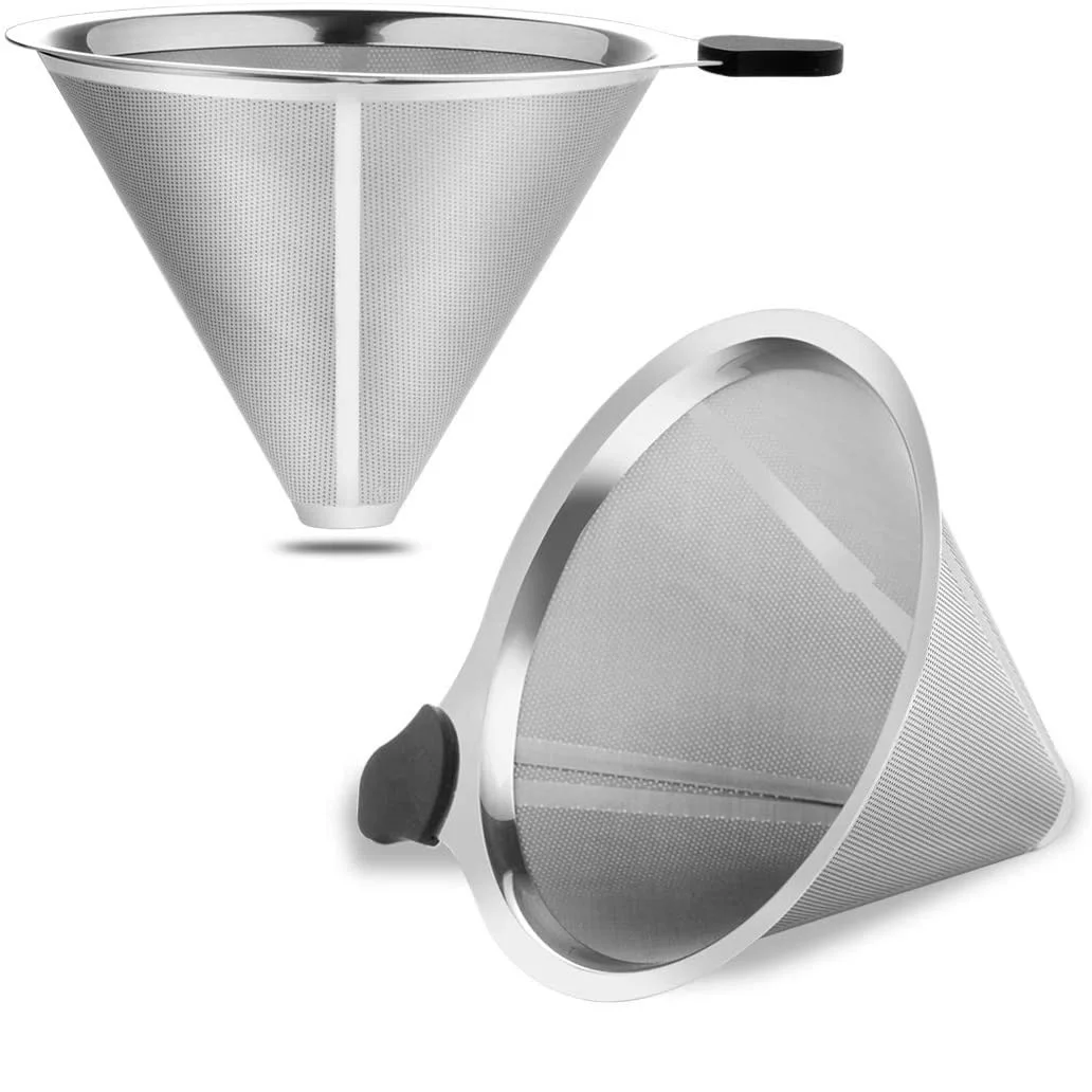 

Cone Shape Paperless Stainless Steel Strainer Durable Pour Over Coffee Filter Dripper High Quality Silver Mesh for Coffee Maker