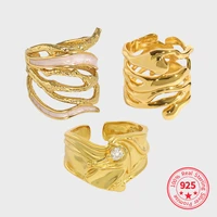 big for women sterling silver 925 irregular geometric minimalist gold punk adjustable ring inlaid zircon fine jewelry